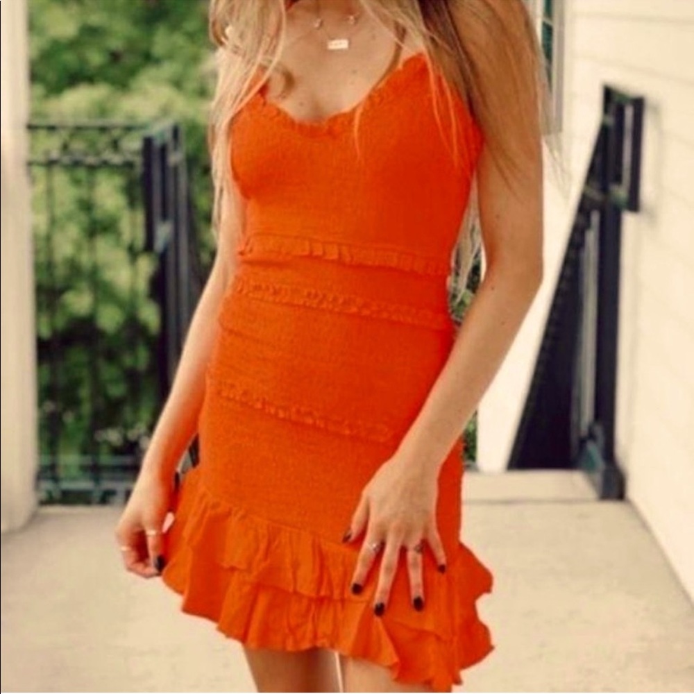 Orange Smocked Ruffle Dress
